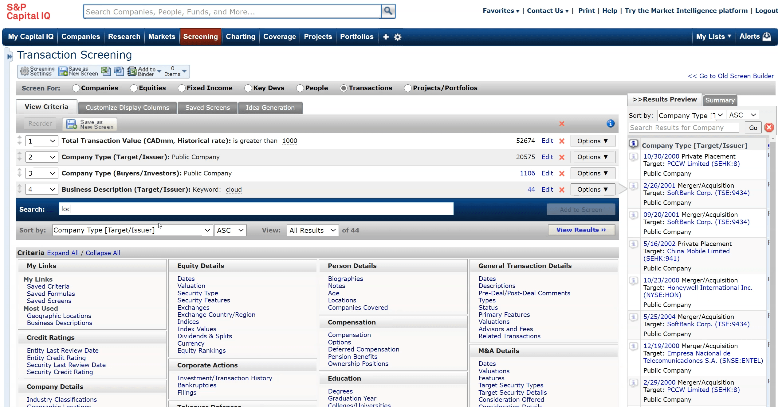 CapIQ Transaction Screening